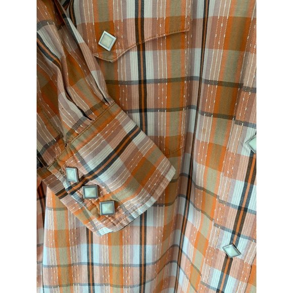 Lucky Brand Plaid Enamel Diamond Shaped Snap Up Shirt Orange Green Size XL TALL - Picture 4 of 10